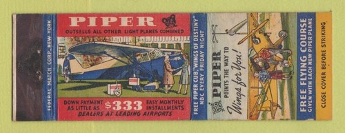 Matchbook cover piper cub - cover,