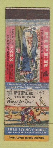 Matchbook cover piper cub - matchbook,