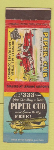 Matchbook cover piper cub - matchbook,