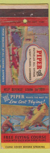 Matchbook cover piper cub - matchbook,