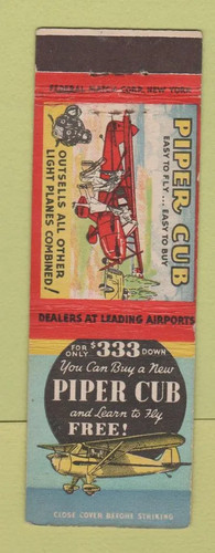 Matchbook cover piper cub - cover,
