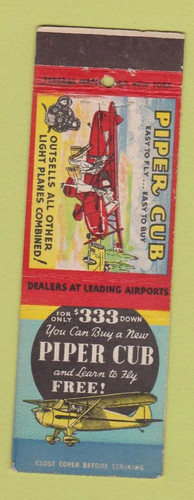 Matchbook cover piper cub - cover,
