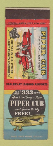 Matchbook cover piper cub - cover,